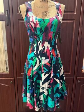 Women’s Scoop Neck Multicolor Floral Fit & Flare Dress